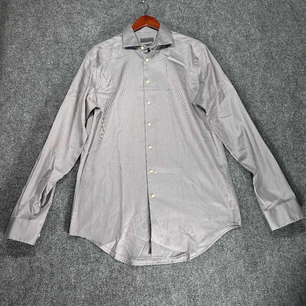 CK Calvin Klein Shirt Mens 16 Tall Slim Fit Non Iron Gray Two Ply Cotton